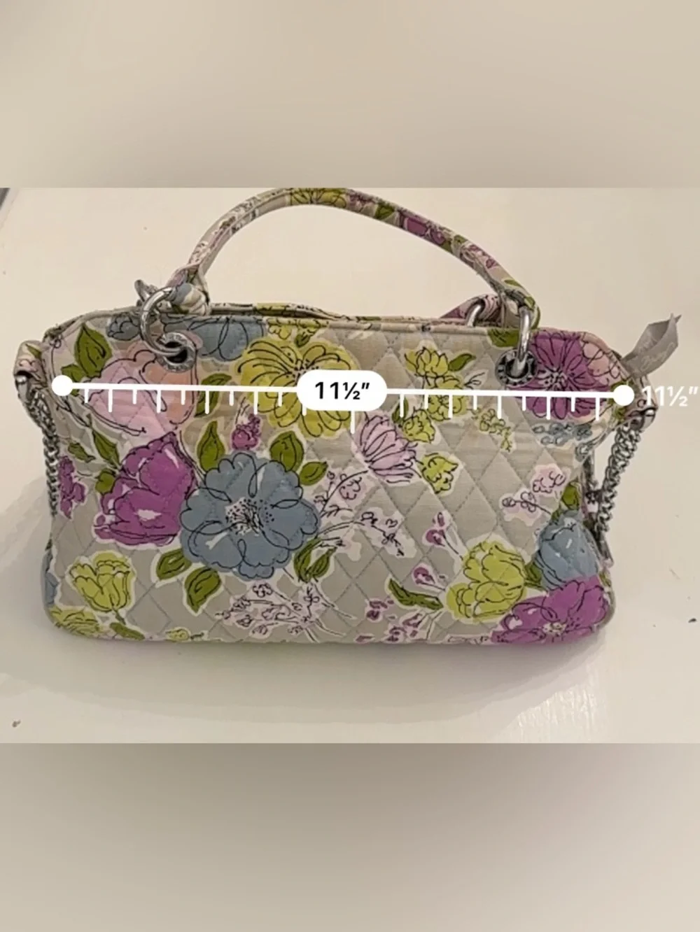 Vera Bradley Floral Quilted Satchel Bag Neutral Multi Cotton w Detachable Strap
